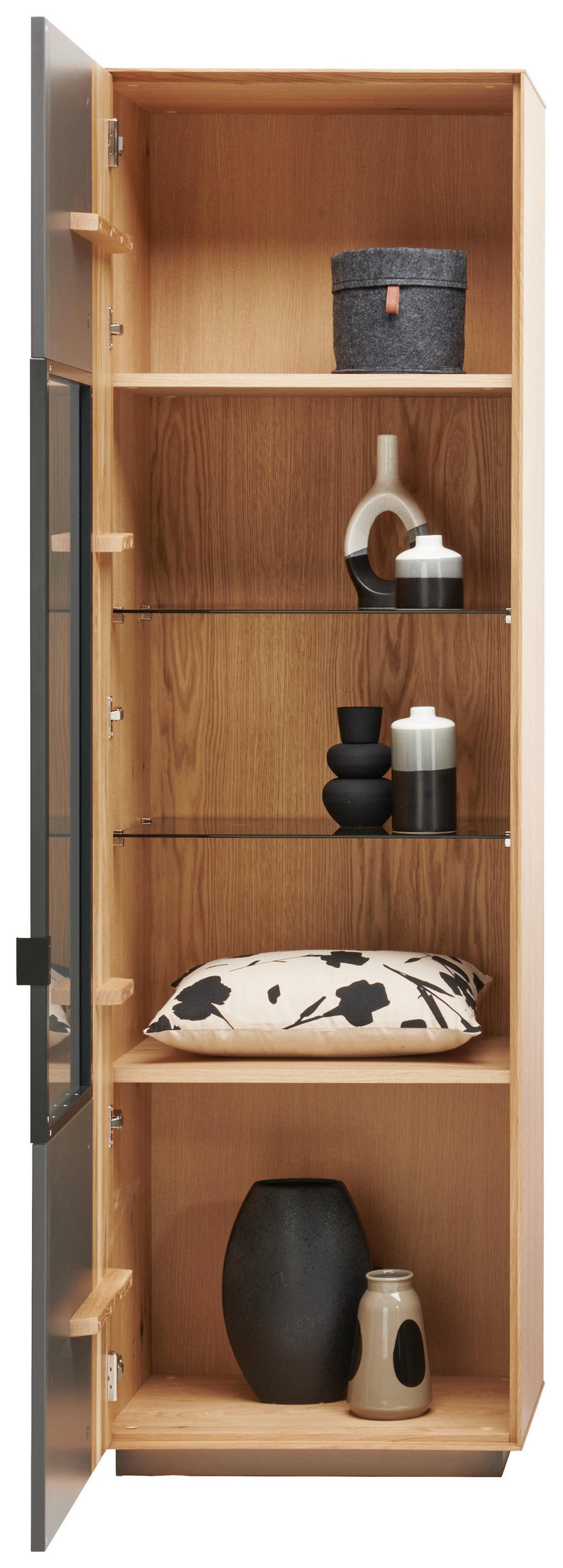 VITRINE Grau, Eichefarben  60,1/200/42 cm  - Eichefarben/Schwarz, Modern, Glas/Holz (60,1/200/42cm) - Linea Natura