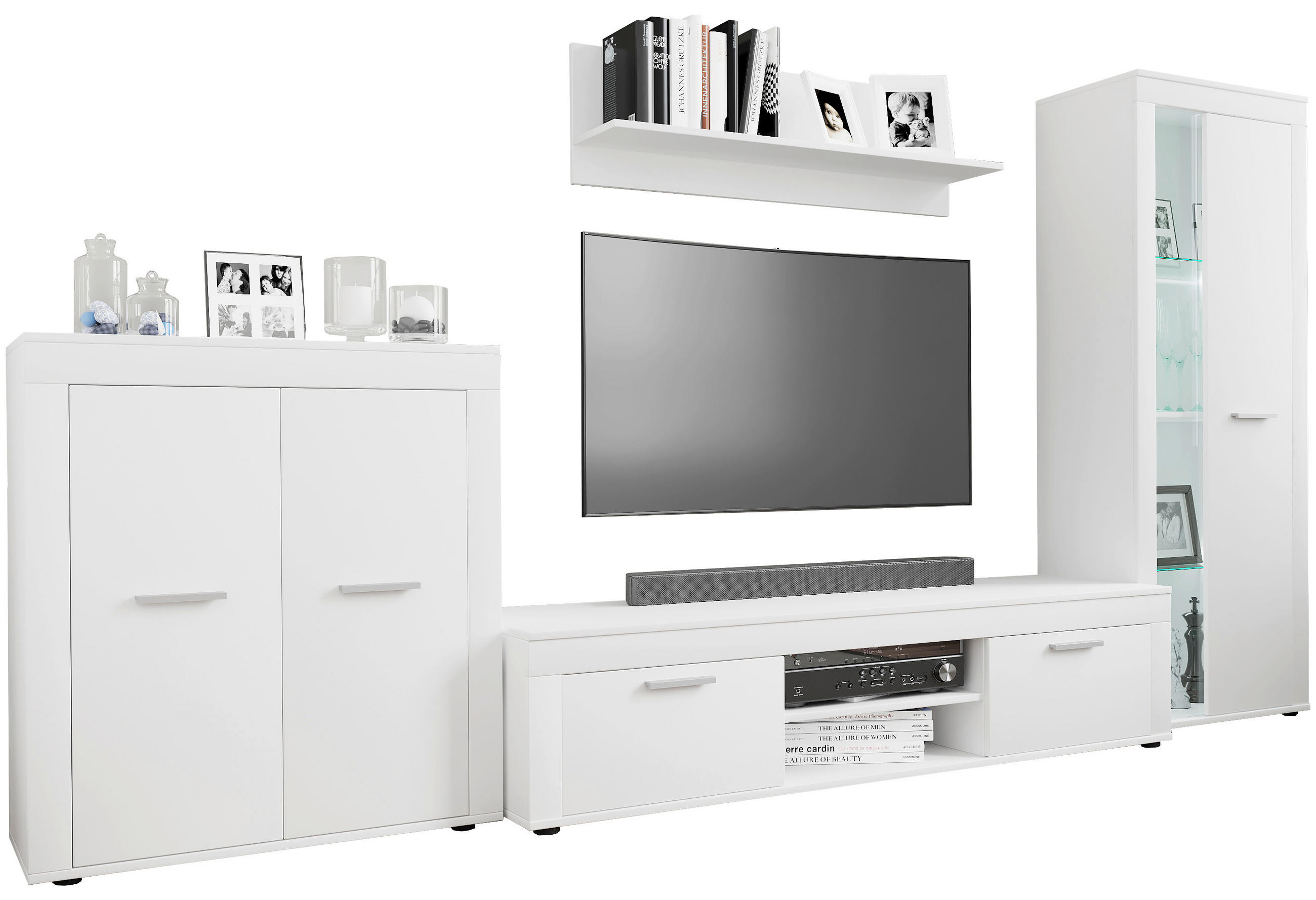 HYLLKOMBINATION 4 delar  i vit  300/159/37 cm  - vit/silver, Design, metall/trämaterial (300/159/37cm) - MID.YOU