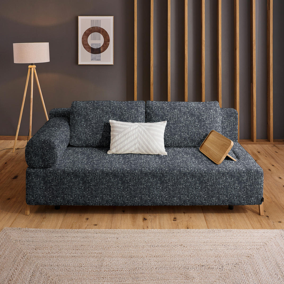 SCHLAFSOFA Bouclé Schwarz  - Schwarz/Naturfarben, Design, Holz/Textil (211/88/102cm) - Niels Andersson