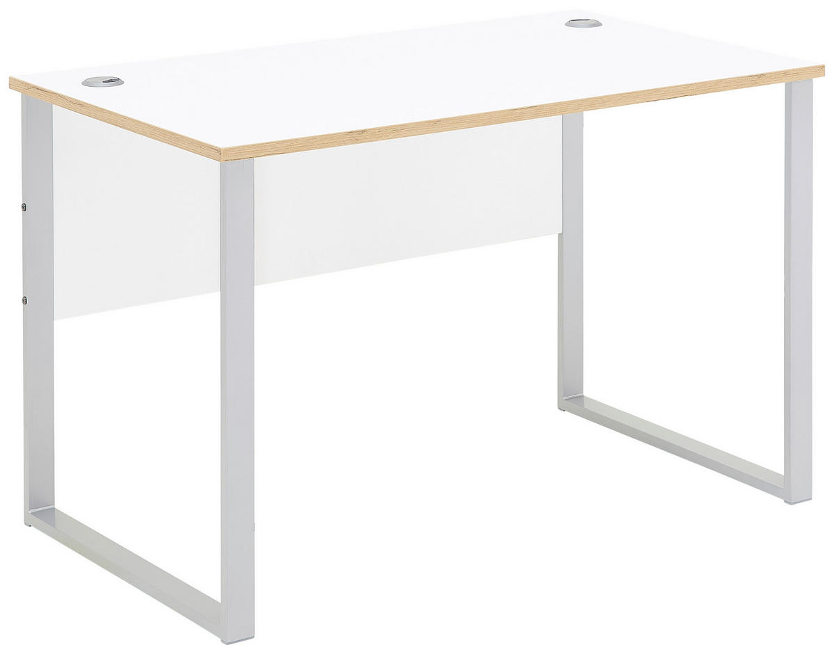 SCHREIBTISCH  in Silberfarben, Weiss, Eiche Artisan  - Weiss/Silberfarben, Konventionell, Holzwerkstoff/Metall (120/77/73cm) - MID.YOU