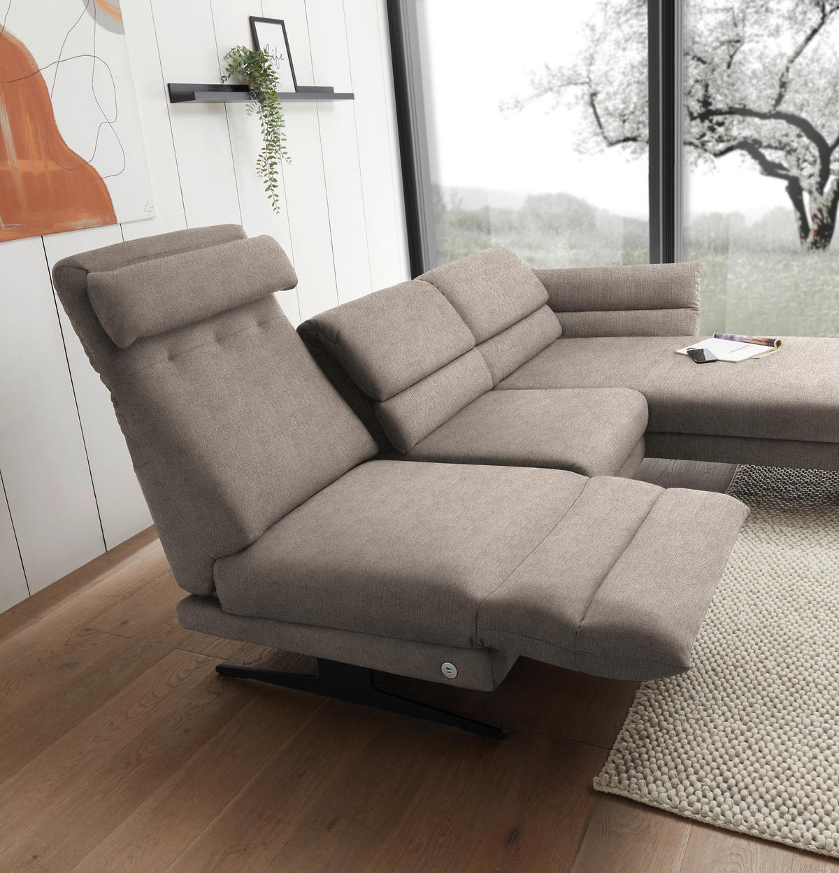 ECKSOFA in Flachgewebe Taupe  - Taupe/Schwarz, Design, Textil/Metall (279-327/176-217cm) - Dieter Knoll