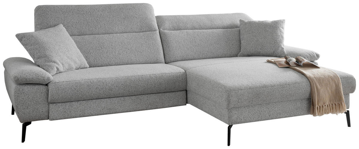 ECKSOFA Struktur Hellgrau  - Hellgrau/Schwarz, Konventionell, Textil/Metall (300/178cm) - Livetastic