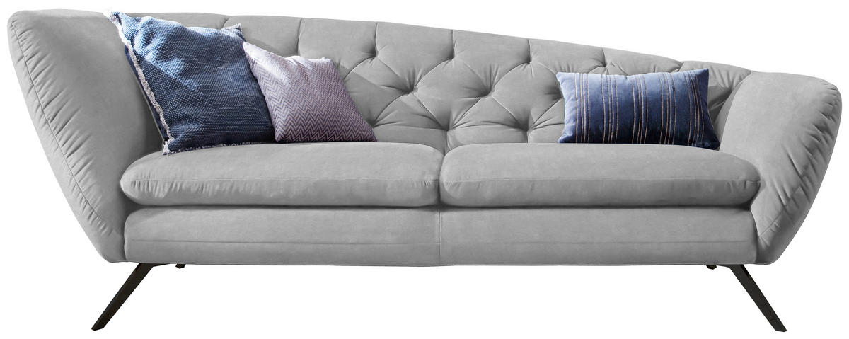 CHESTERFIELD-SOFA in Mikrofaser Hellgrau  - Hellgrau/Schwarz, Design, Textil/Metall (223/84/90cm) - Pure Home Lifestyle