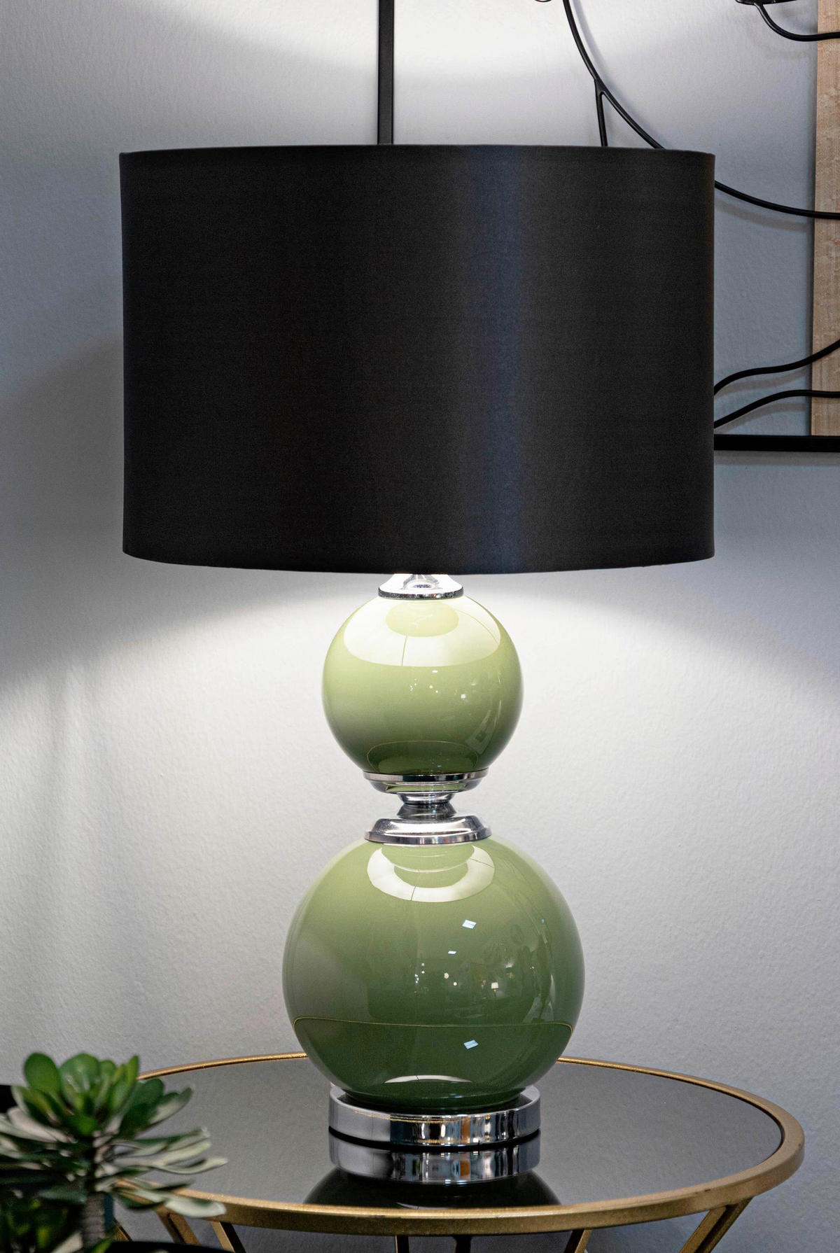 TISCHLEUCHTE   - Grau/Grün, Basics, Glas/Textil (38/65/38cm)