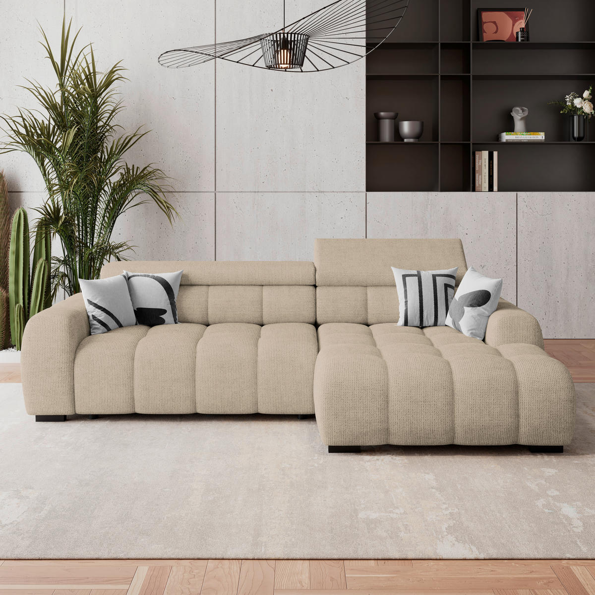 ECKSOFA Beige Webstoff  - Beige/Schwarz, Trend, Kunststoff/Textil (285/168cm) - Livetastic