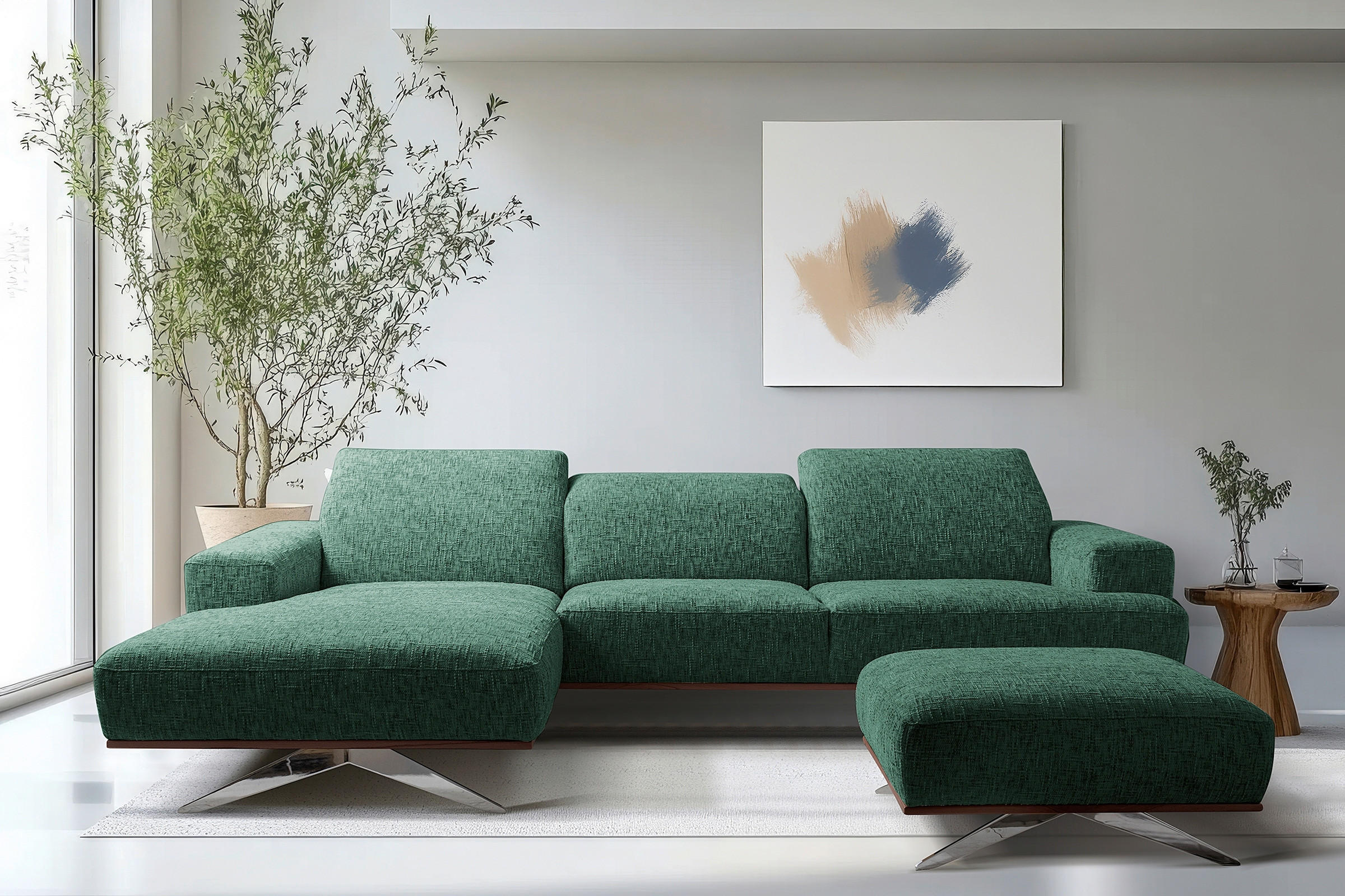 ECKSOFA Struktur Grün  - Chromfarben/Grün, Design, Holz/Textil (187/295cm) - Livetastic