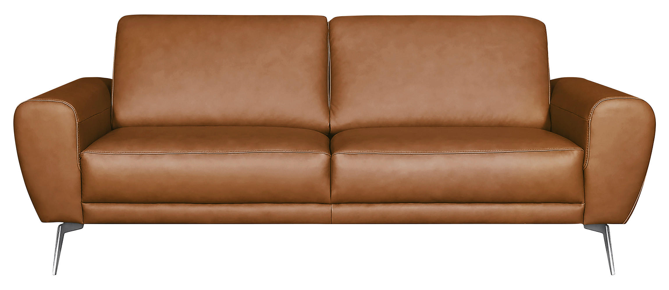 3-SITZER-SOFA in Echtleder Cognac - Chromfarben/Cognac, Design, Leder/Metall (207/85/92cm) - Livetastic