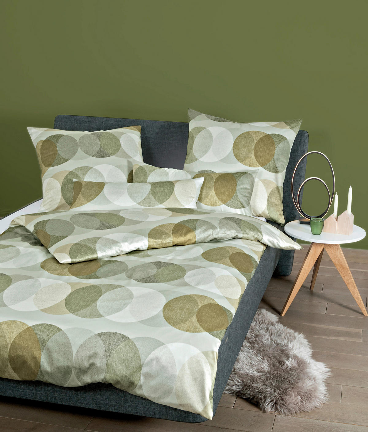 BETTWÄSCHE Palermo Makosatin 155/220 cm  - Dunkelgrün/Hellgrün, Basics, Textil (155/220cm) - Janine