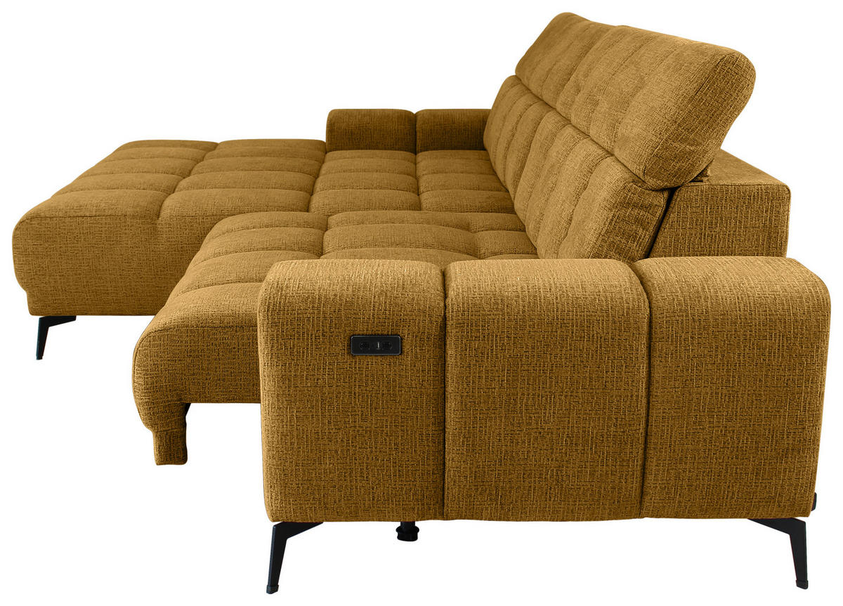 ECKSOFA inkl.Funktionen Senfgelb Chenille  - Senfgelb/Schwarz, MODERN, Textil/Metall (195/300cm) - Xora