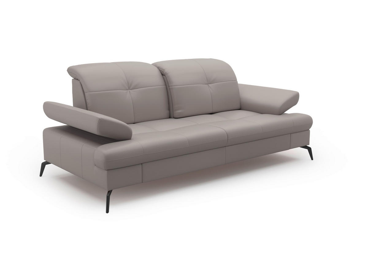 3-SITZER-SOFA in Echtleder Hellgrau  - Hellgrau/Schwarz, Konventionell, Leder/Metall (212/90/122cm) - Sit & More