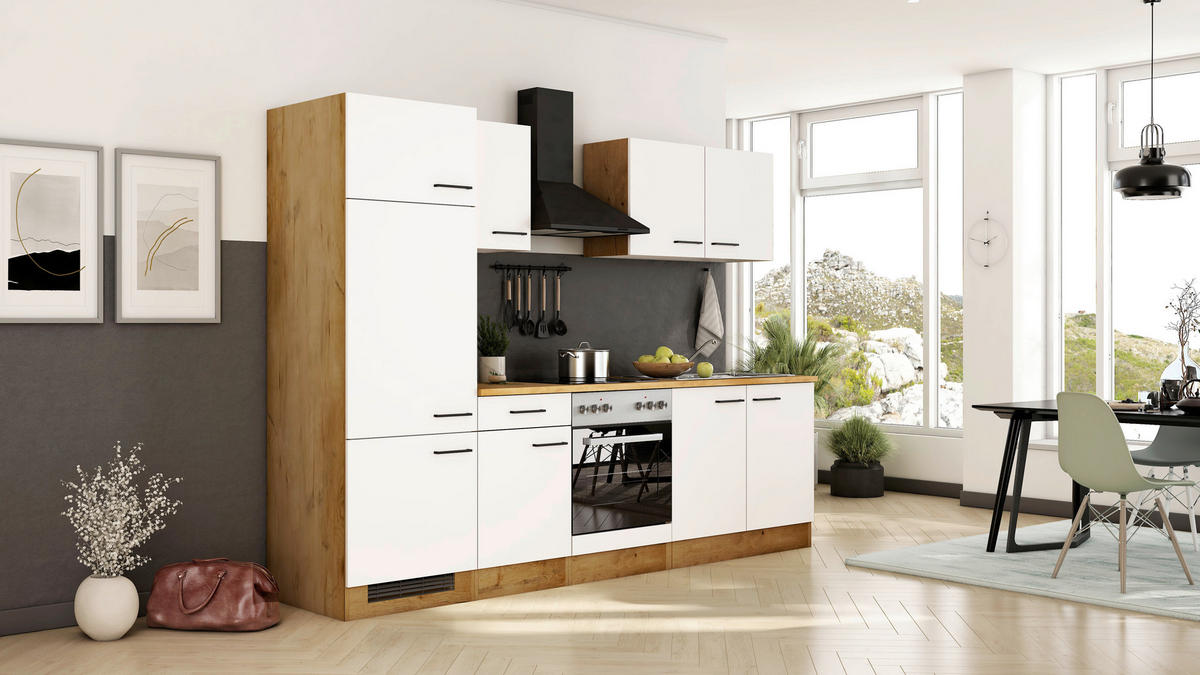 KÜCHENBLOCK 270 cm  in Eichefarben, Magnolie  - Eichefarben/Magnolie, Trend, Holzwerkstoff/Metall (270cm) - FlexWell