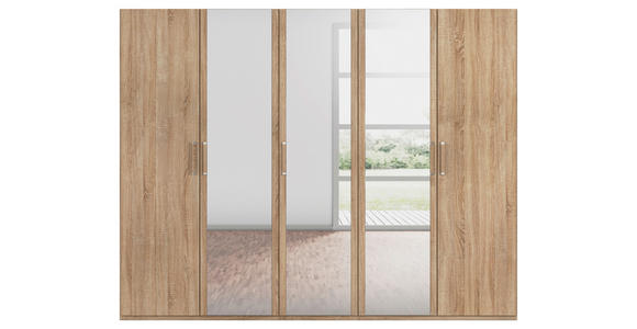 DREHTÜRENSCHRANK 251/197/60 cm 5-türig Sonoma Eiche  - Silberfarben/Sonoma Eiche, Design, Glas/Holzwerkstoff (251/197/60cm) - Novel