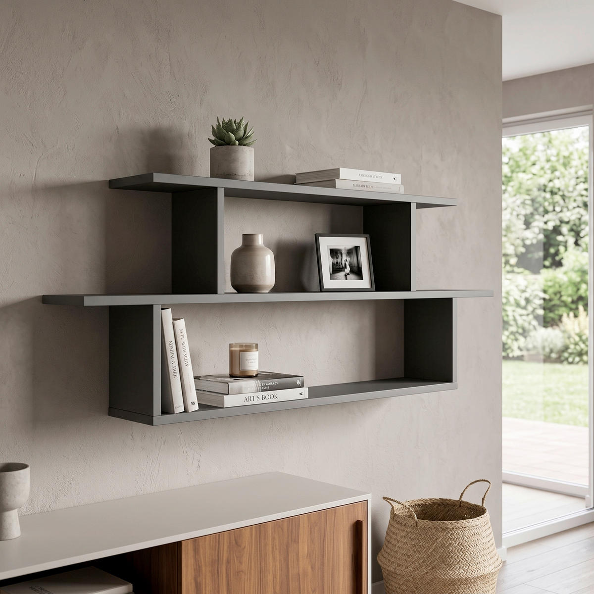 WANDREGAL  - Anthrazit, Design, Holzwerkstoff (120/44,6/14,6cm) - MID.YOU