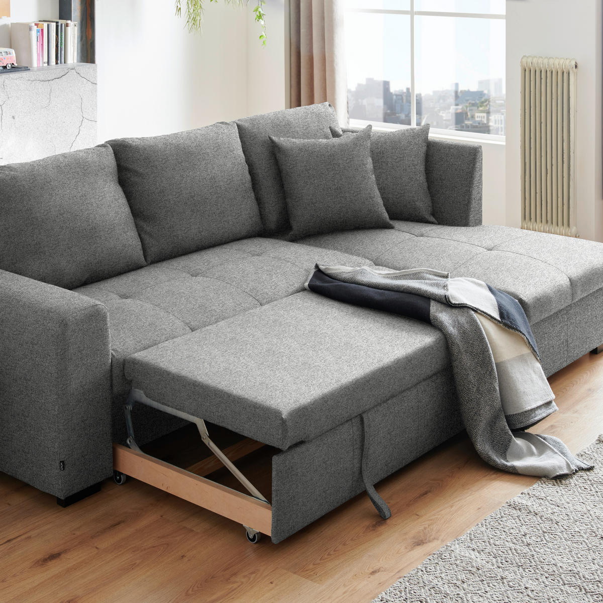 ECKSOFA in Webstoff Hellgrau  - Hellgrau/Schwarz, Design, Kunststoff/Textil (238/158cm) - Livetastic