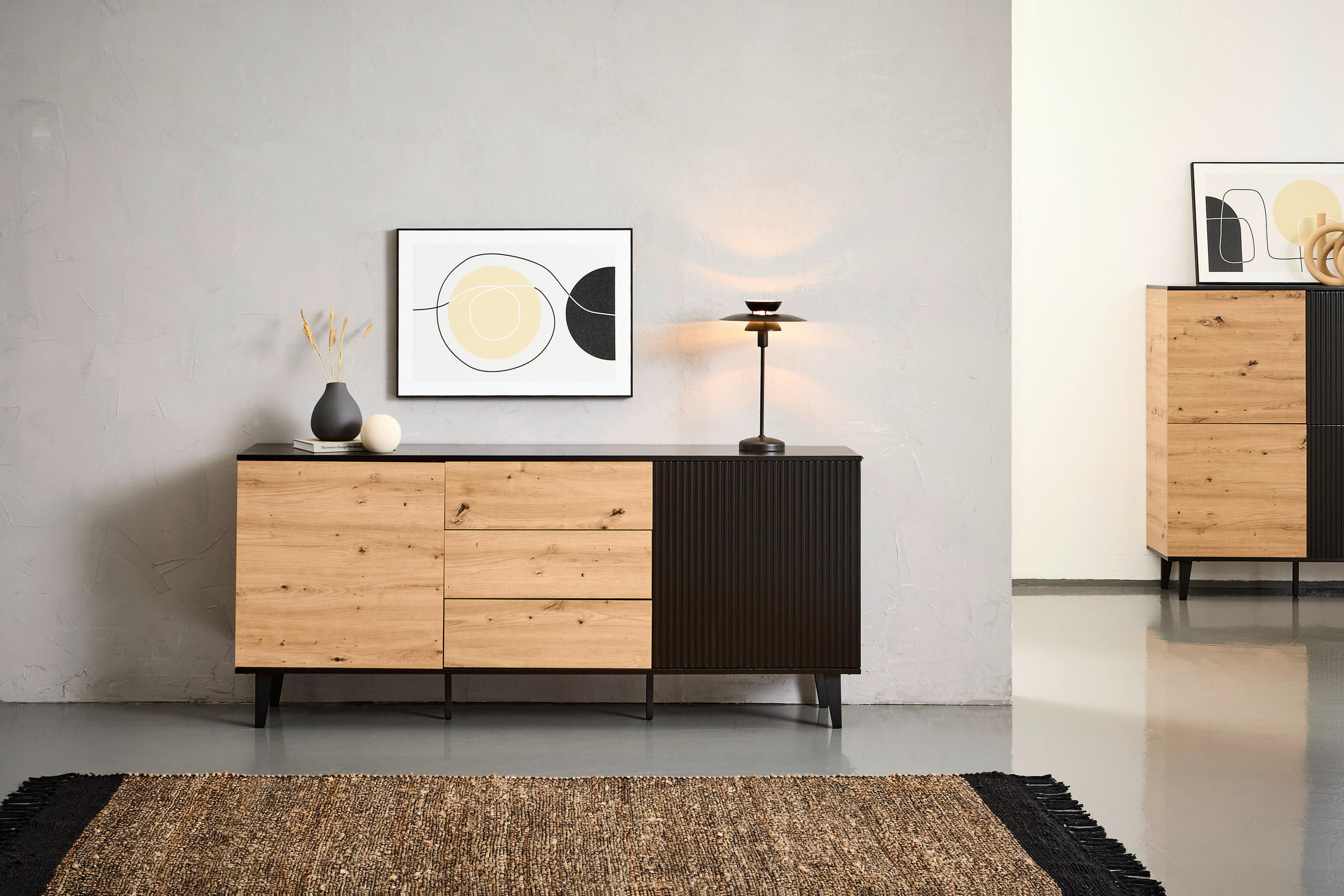 SIDEBOARD 178/78/40 cm in Schwarz, Eiche Artisan - Schwarz/Eiche Artisan, Design, Holzwerkstoff/Metall (178/78/40cm) - Xora