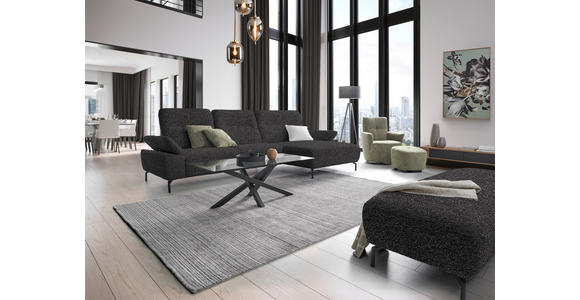 ECKSOFA in Chenille, Flachgewebe Dunkelgrau 318/165 cm - Dunkelgrau/Schwarz, Design, Textil/Metall (318/165cm) - Xora