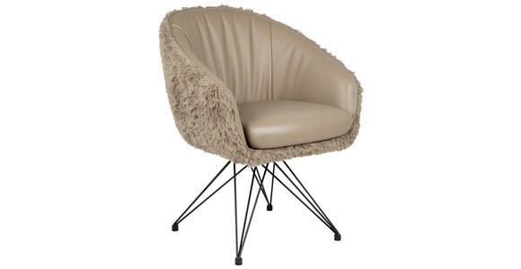 ARMLEHNSTUHL  in Eisen Teddystoff Echtleder pigmentiert  - Taupe/Schwarz, Design, Leder/Textil (59,5/83,5/63,5cm) - Belluti