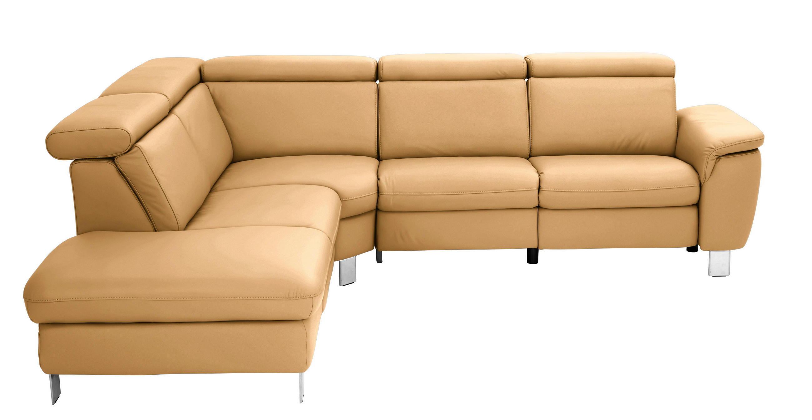 ECKSOFA in Echtleder Cognac  239/271 cm  - Cognac/Alufarben, Design, Leder/Metall (239/271cm) - Cantus