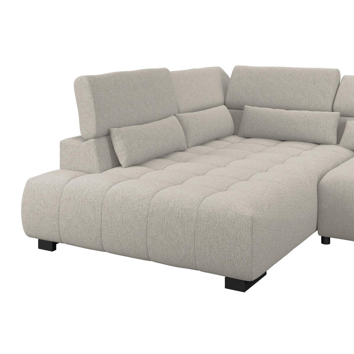 ECKSOFA MATERA Beige Chenille, Struktur Nierenkissen, Kopfteilverstellung, Sitzvorzug  - Beige/Schwarz, Trend, Holz/Textil (226/311cm) - MID.YOU