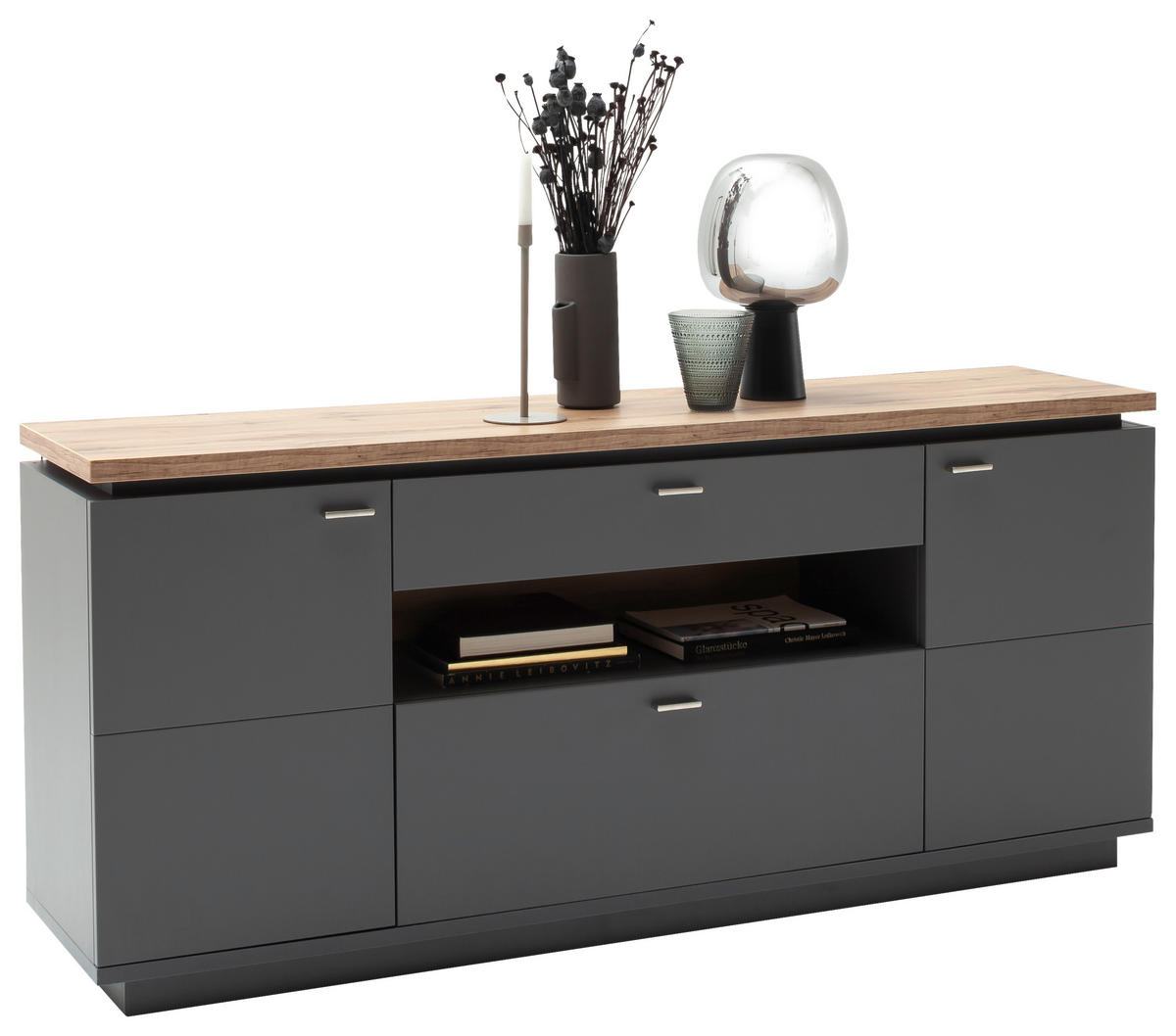 SIDEBOARD Neapel Neapel Eiche Wotan, Grau  180/81/44 cm  - Eiche Wotan/Grau, Design, Holzwerkstoff/Metall (180/81/44cm) - Stylife