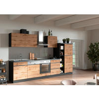 KÜCHENBLOCK 330 cm   in Graphitfarben, Eiche Wotan  - Eiche Wotan/Graphitfarben, Design, Holzwerkstoff (330cm) - Held