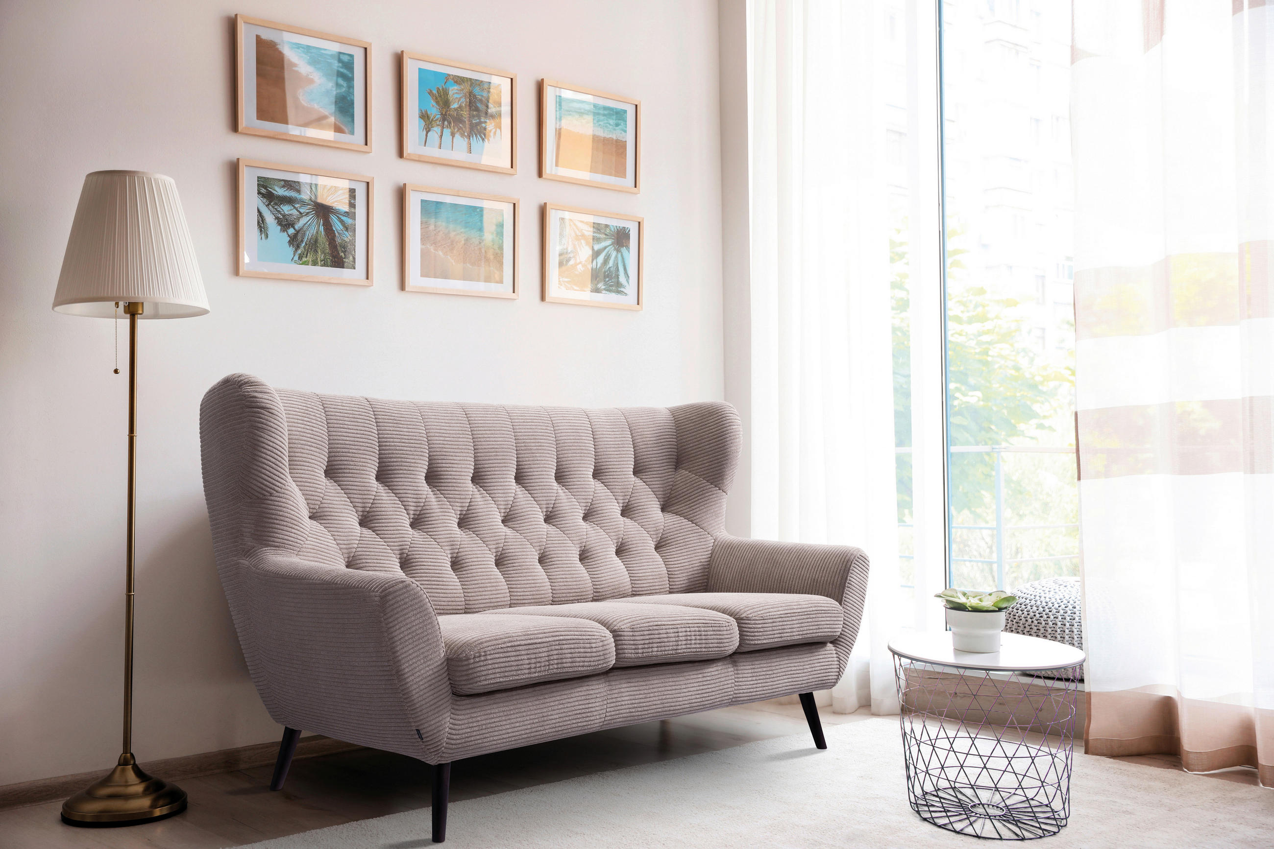 3-SITZER-SOFA Cord Braun  - Schwarz/Braun, Design, Holz/Textil (187/101/95cm) - Stylife