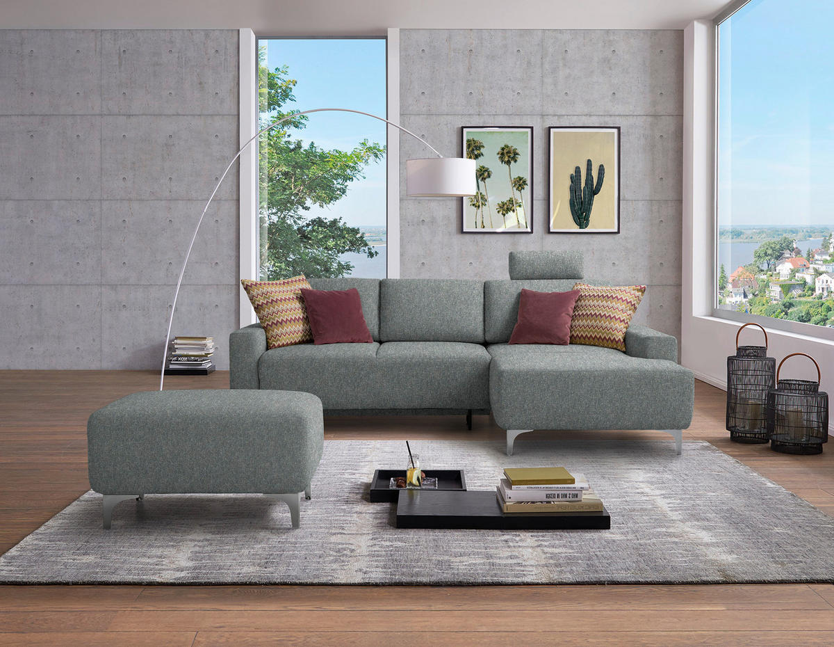 ECKSOFA  in Mikrovelours Graugrün  248/160 cm  - Alufarben/Graugrün, Design, Textil/Metall (248/160cm) - Sedda