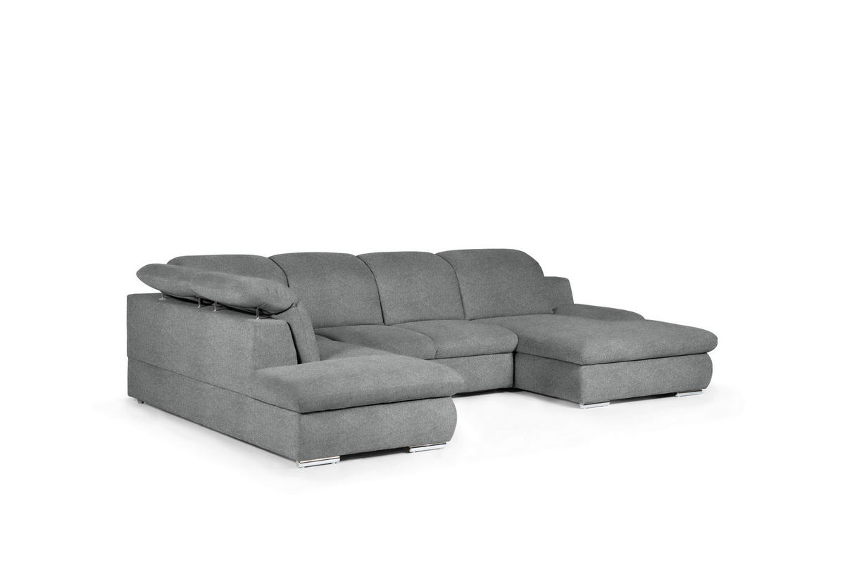 WOHNLANDSCHAFT Dunkelgrau Chenille  - Chromfarben/Dunkelgrau, Design, Textil/Metall (212/353/165cm) - Livetastic