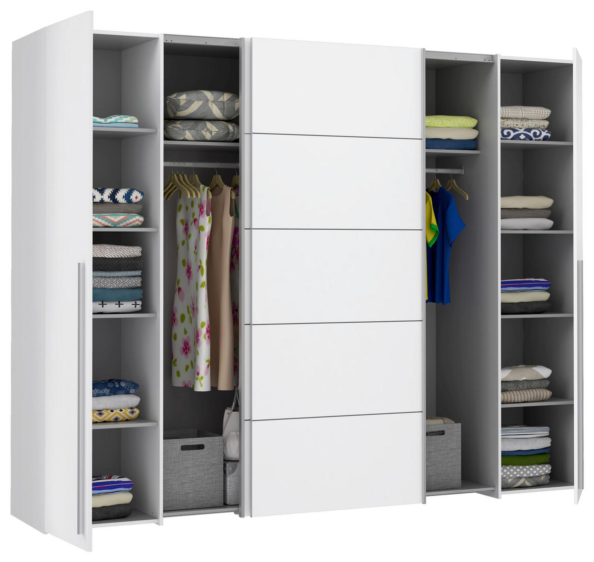 GARDEROB 270/210/61 cm 4-dörrar - vit/aluminiumfärg, Modern, metall/trämaterial (270/210/61cm) - MID.YOU