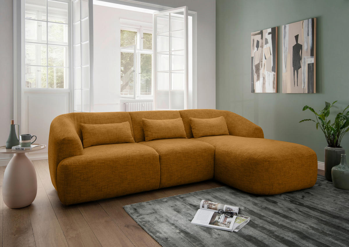 ECKSOFA in Struktur Goldfarben  - Goldfarben/Schwarz, Modern, Kunststoff/Textil (256/160cm) - Livetastic