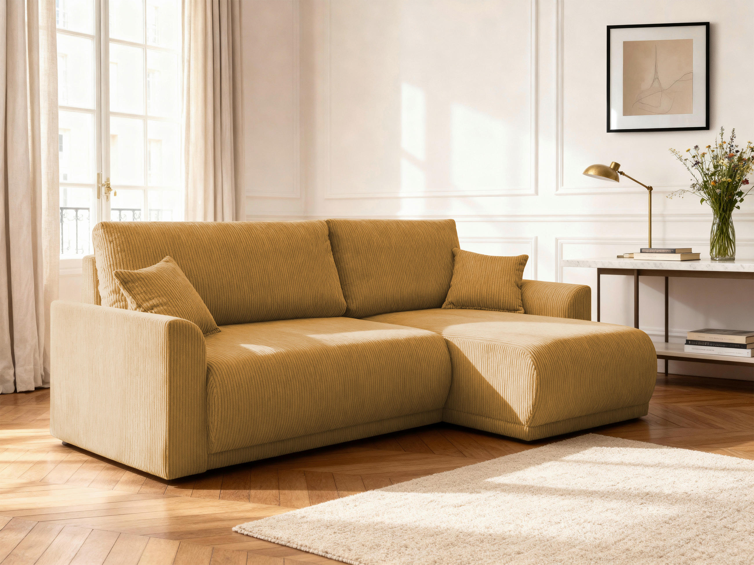 ECKSOFA KIMMY Gelb Cord Zierkissen, Rückenkissen, Bettkasten  - Gelb/Schwarz, Design, Kunststoff/Textil (233/146cm) - P & B