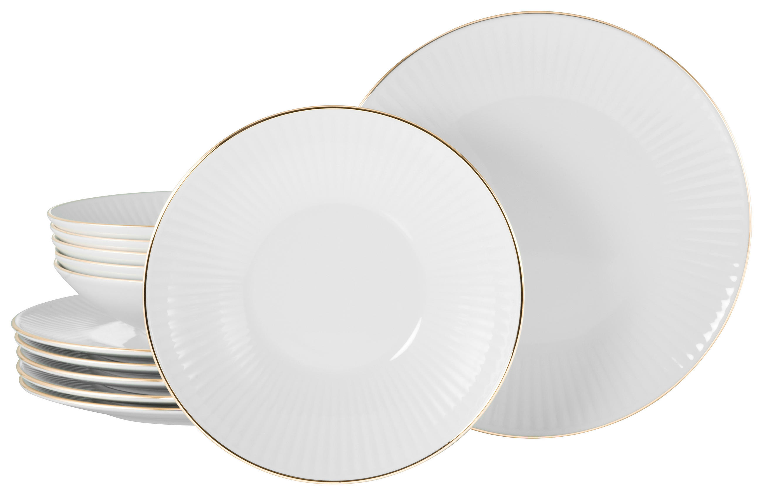 TAFELSERVICE Weiß, Goldfarben 12-teilig Valencia  - Goldfarben/Weiß, Design, Keramik - Creatable