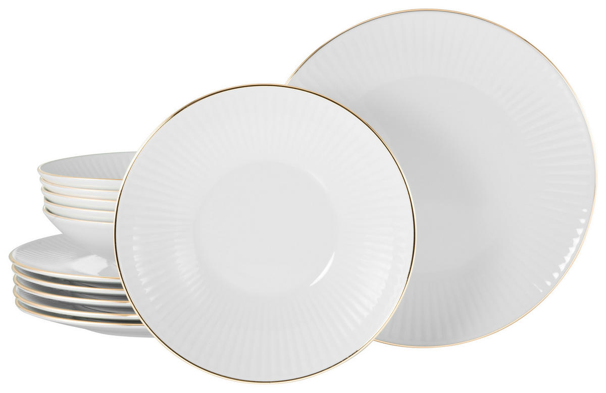 JÍDELNÍ SOUPRAVA, porcelán - bílá/barvy zlata, Design, keramika - Creatable
