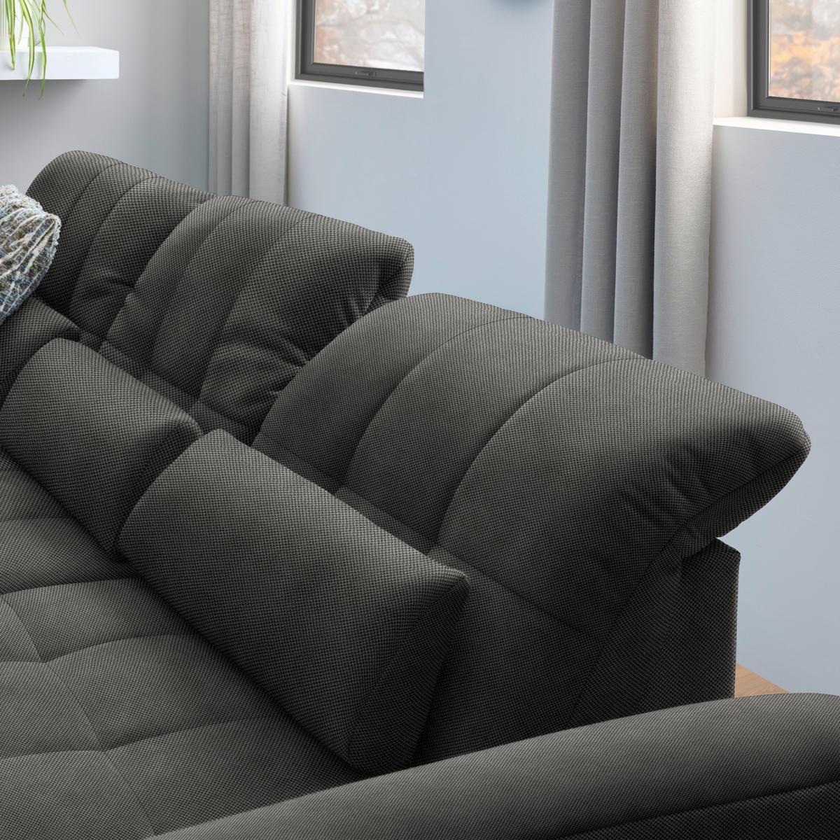 ECKSOFA Flachgewebe Dunkelgrau  - Dunkelgrau/Schwarz, Design, Textil/Metall (204/341cm) - Xora