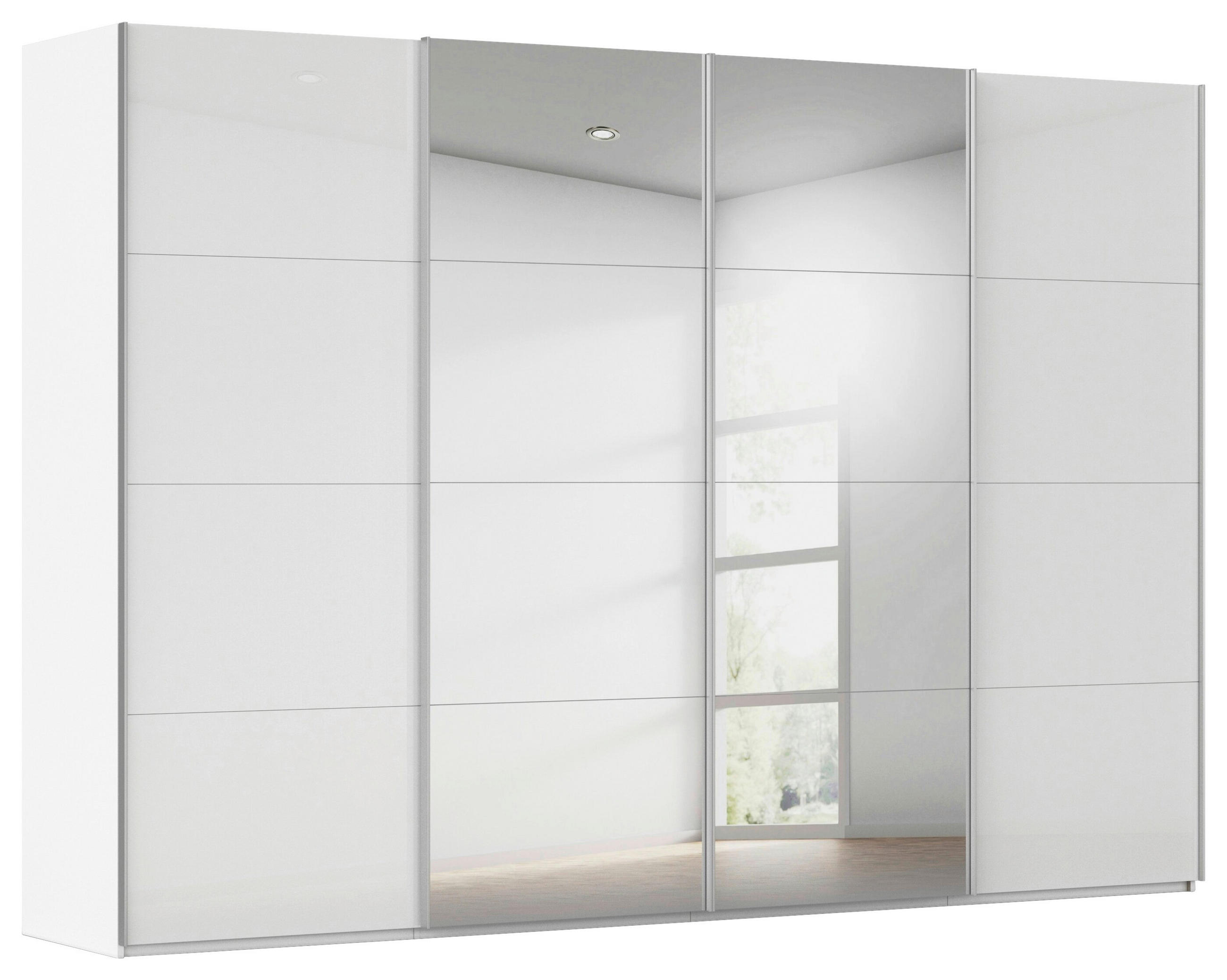 SCHWEBETÜRENSCHRANK 322/236/68 cm 4-türig Weiß  - Alufarben/Weiß, Basics, Glas/Holzwerkstoff (322/236/68cm) - Novel