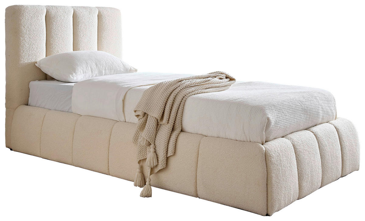 POLSTERBETT 90/200 cm,  in Beige, gepolstertes Kopfteil, Lattenrost, Bettkasten,  - Beige/Schwarz, Design, Holz/Kunststoff (90/200cm) - Boxxx