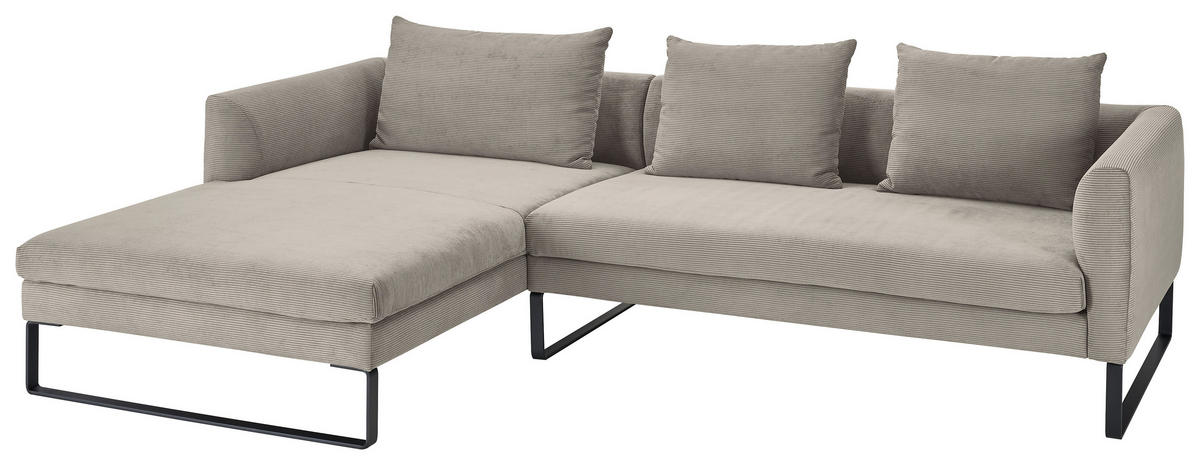 ECKSOFA in Feincord Sandfarben  178/284 cm  - Sandfarben/Schwarz, KONVENTIONELL, Textil/Metall (178/284cm) - Hom`in