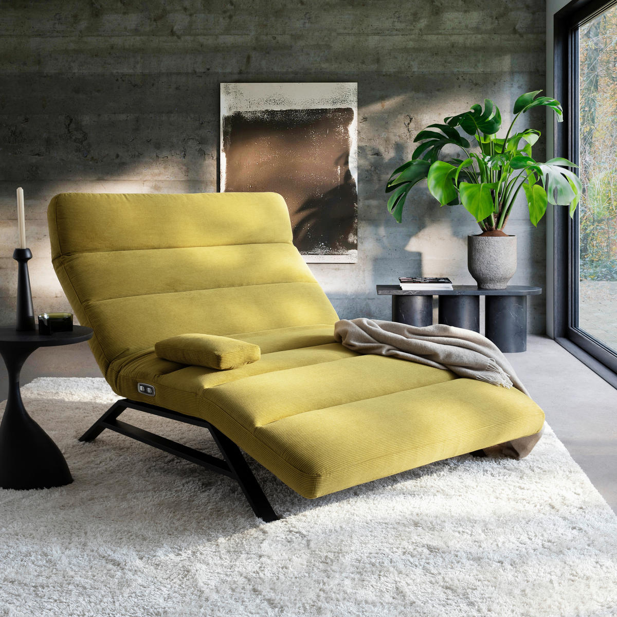 RELAXLIEGE Cord Hellgrün  - Schwarz/Hellgrün, Design, Textil/Metall (120/54-113/158-198cm) - Pure Home Lifestyle