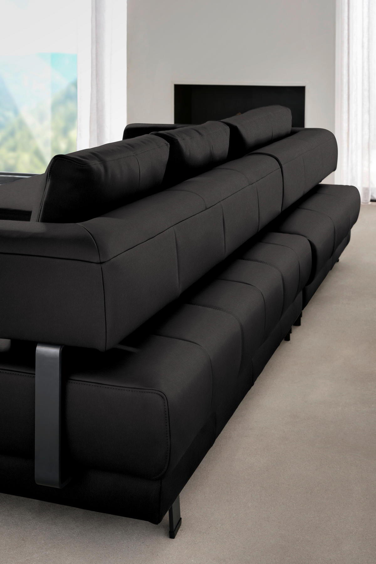 ECKSOFA in Echtleder Dunkelbraun  - Dunkelbraun/Schwarz, Design, Leder/Metall (188/307cm)