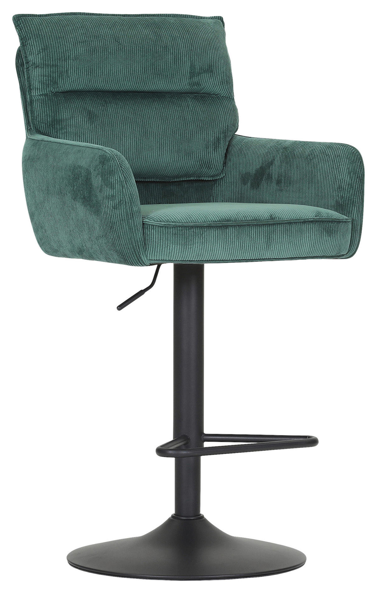 BARHOCKER Cord Grün Stoffauswahl, Sitzfläche 360° drehbar  - Schwarz/Grün, Design, Textil/Metall (54/98-120/58cm) - Novel