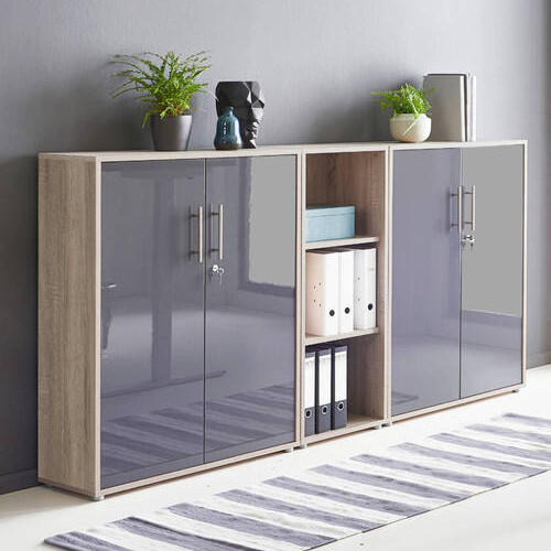 AKTENSCHRANK Sonoma Eiche, Anthrazit Hochglanz  - Anthrazit Hochglanz/Sonoma Eiche, MODERN, Holzwerkstoff (213/114/33cm) - MID.YOU