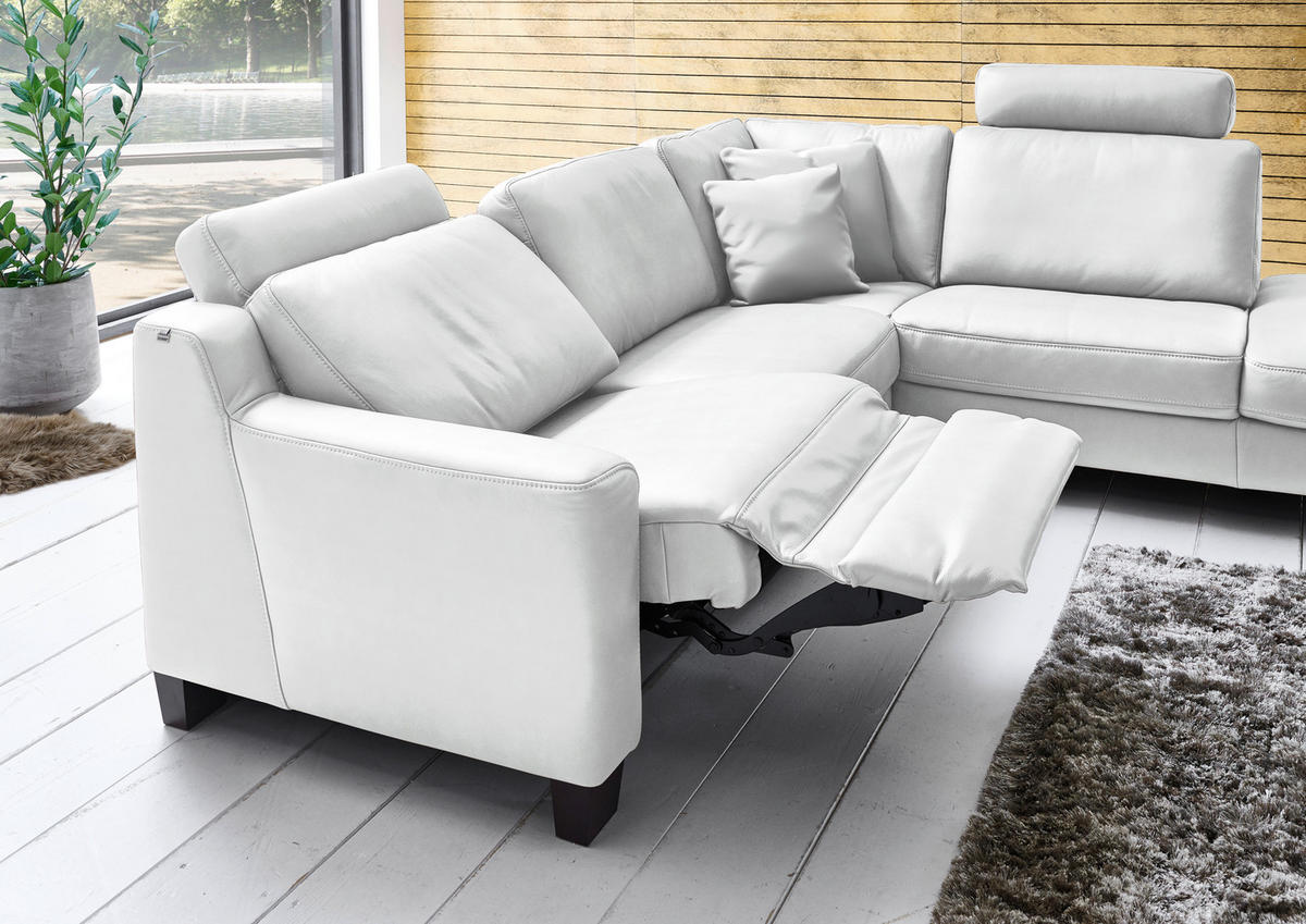 ECKSOFA in Echtleder Weiss  - Weiss/Eichefarben, Design, Leder/Holz (259/235cm) - Valdera
