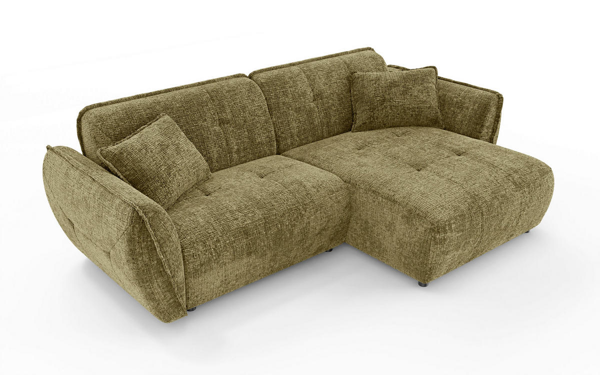 ECKSOFA Nelia Grün Chenille  - Schwarz/Grün, Design, Kunststoff/Textil (252/155cm) - P & B