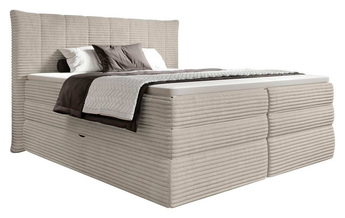 BOXSPRINGBETT 180/200 cm  in Sandfarben  - Sandfarben/Schwarz, Design, Kunststoff/Textil (180/200cm) - Esposa