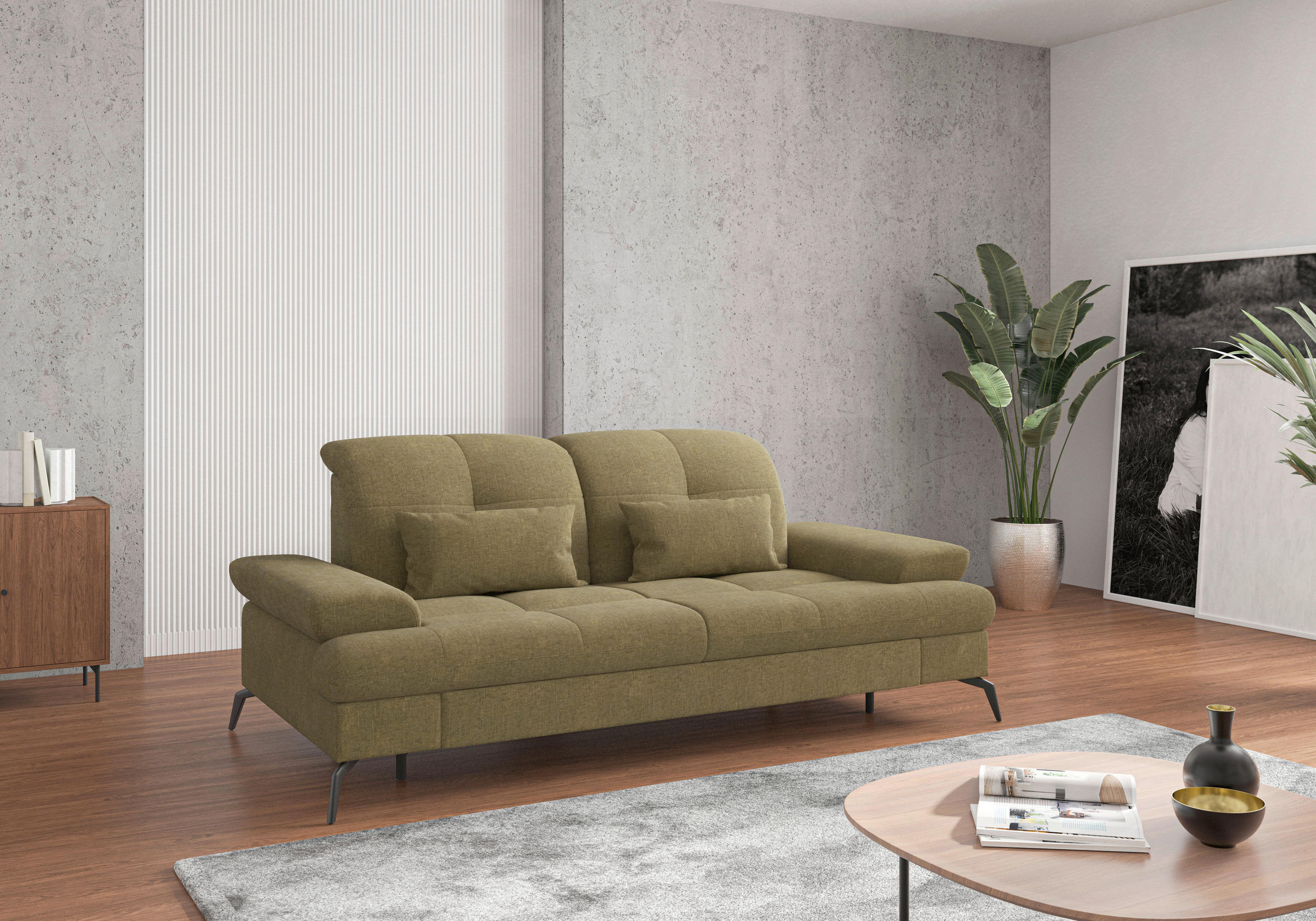 2,5-SITZER in Flachgewebe Olivgrün  - Schwarz/Olivgrün, KONVENTIONELL, Textil/Metall (202/90/122cm) - Sit & More