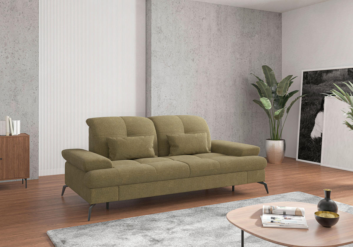 2,5-SITZER in Flachgewebe Olivgrün  - Schwarz/Olivgrün, KONVENTIONELL, Textil/Metall (202/90/122cm) - Sit & More
