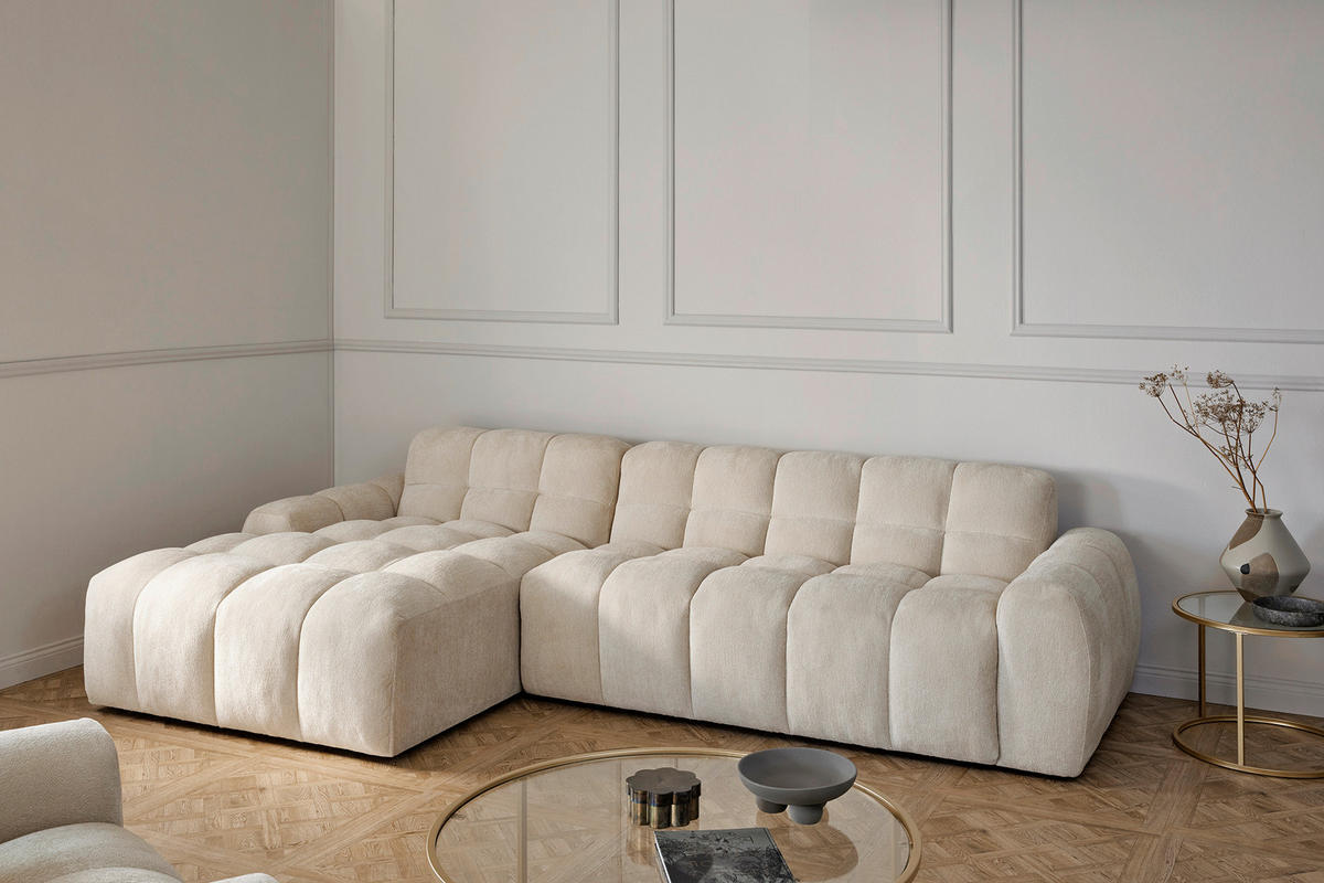 ECKSOFA RELAX BUBBLE CORNER L-L EU Beige Bouclé  - Beige/Schwarz, MODERN, Holz/Kunststoff (305/159cm) - Livetastic