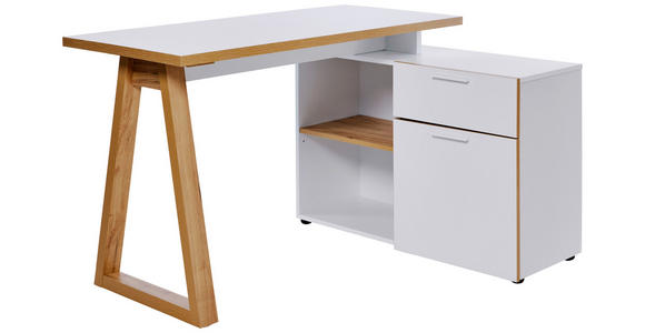 ECKSCHREIBTISCH 120-130/55-95/76,2 cm in Weiß, Eichefarben - Eichefarben/Weiß, MODERN, Holzwerkstoff/Metall (120-130/55-95/76,2cm) - Novel