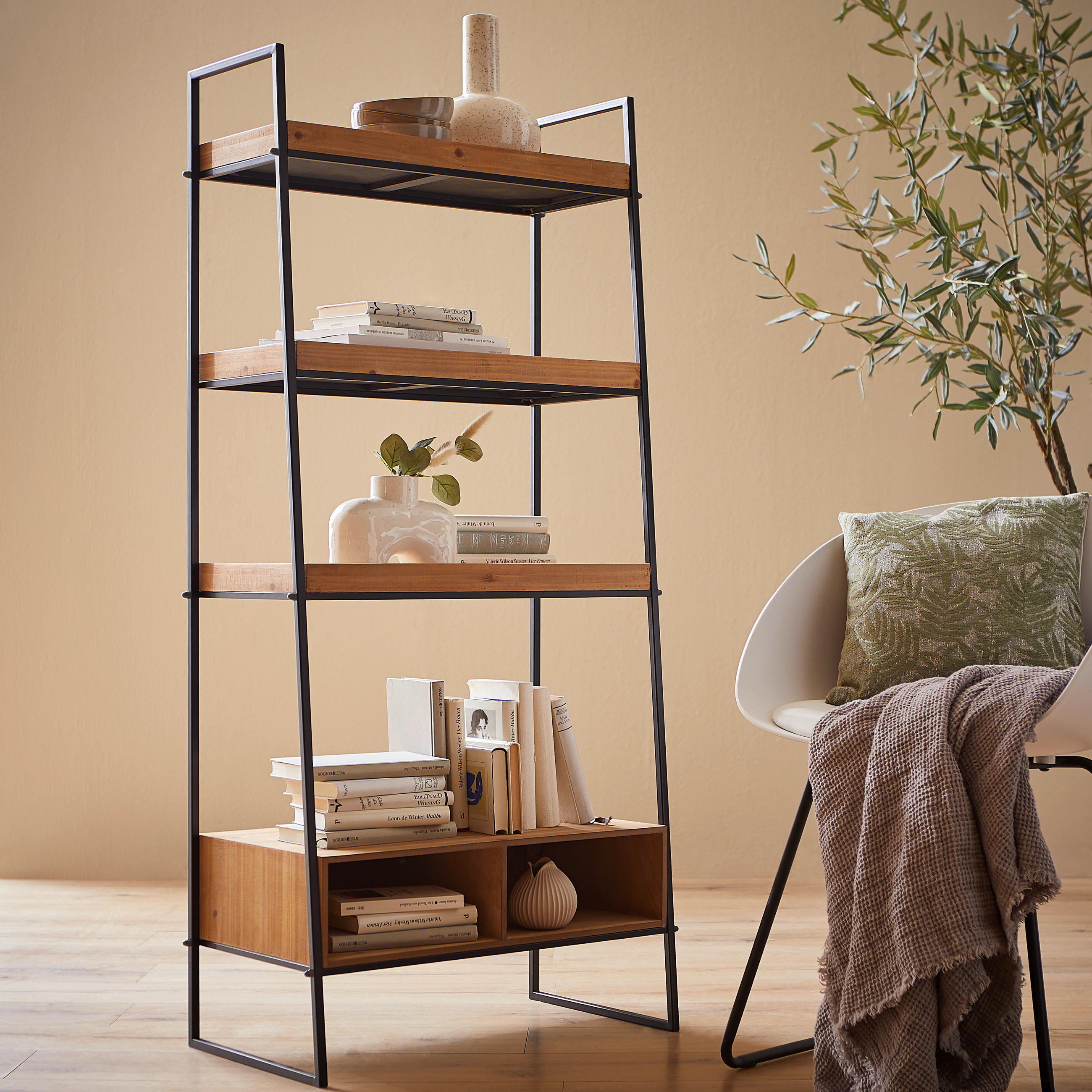 REGAL 64,5/140/35,5 cm naravne barve, črna  - črna/naravne barve, Trend, kovina/leseni material (64,5/140/35,5cm) - Livetastic