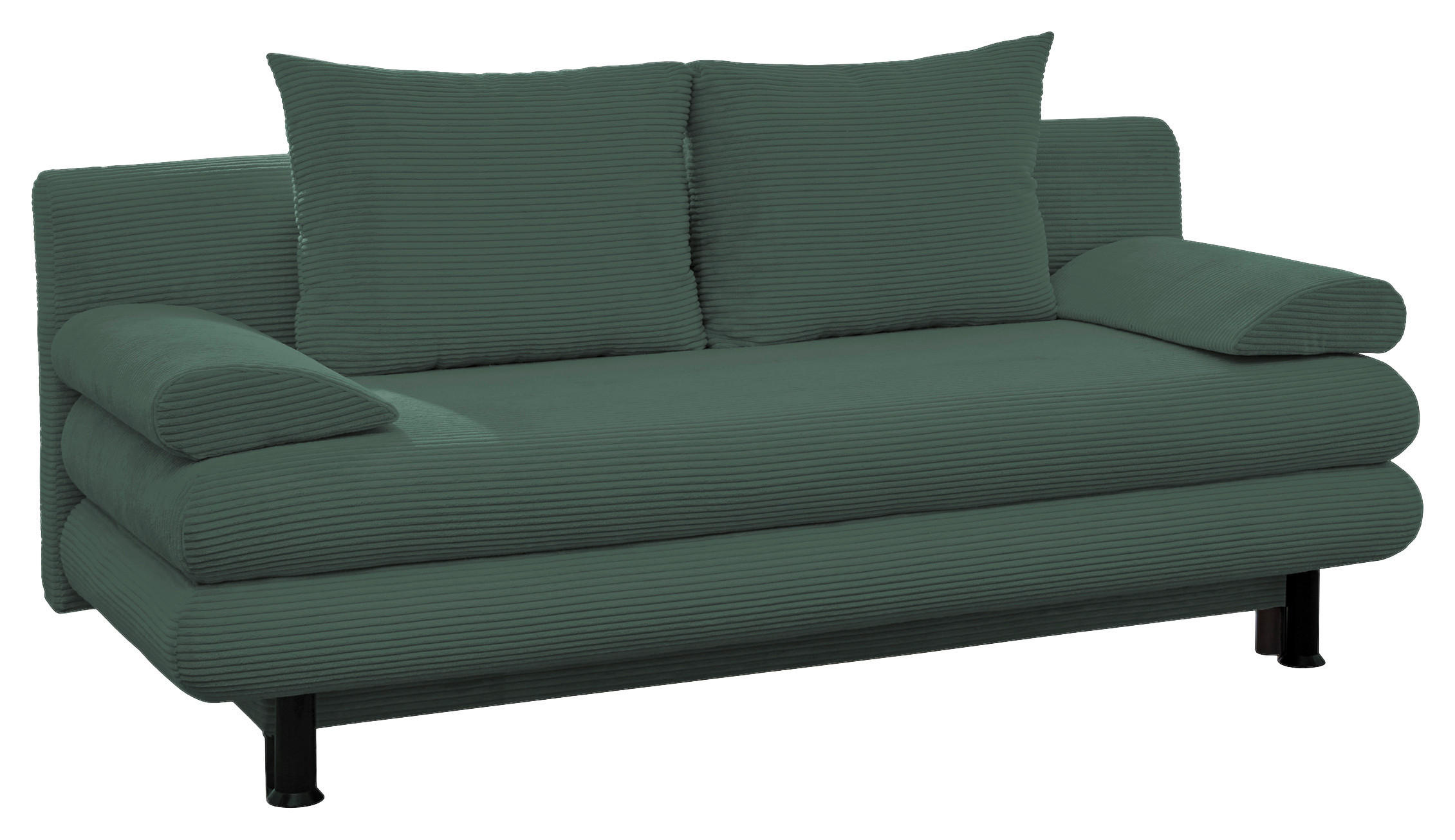 SCHLAFSOFA Cord Grün  inkl. Rückenkissen, Armlehnenkissen, Bettkasten, Schlaffunktion, Rücken echt, Liegefläche im Originalstoff  - Schwarz/Grün, KONVENTIONELL, Kunststoff/Textil (196/77/92cm) - Carryhome
